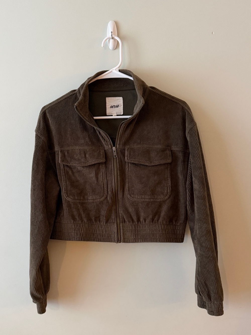 aerie Olive Green Cropped Zip-Up Utility Jacket